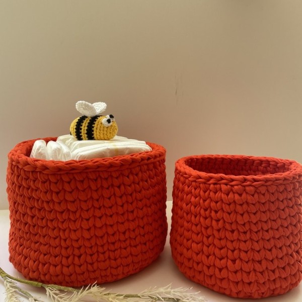 Red crochet storage basket -set of 2