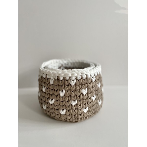 Beige Hearts crochet storage basket -set of 2