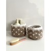 Beige White Hearts crochet storage basket -set of 2