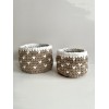 Beige White Hearts crochet storage basket -set of 2