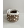 Beige White Hearts crochet storage basket -set of 2