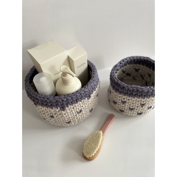 Grey Hearts crochet storage basket -set of 2