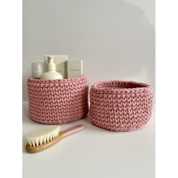 Pink crochet storage basket -set of 2