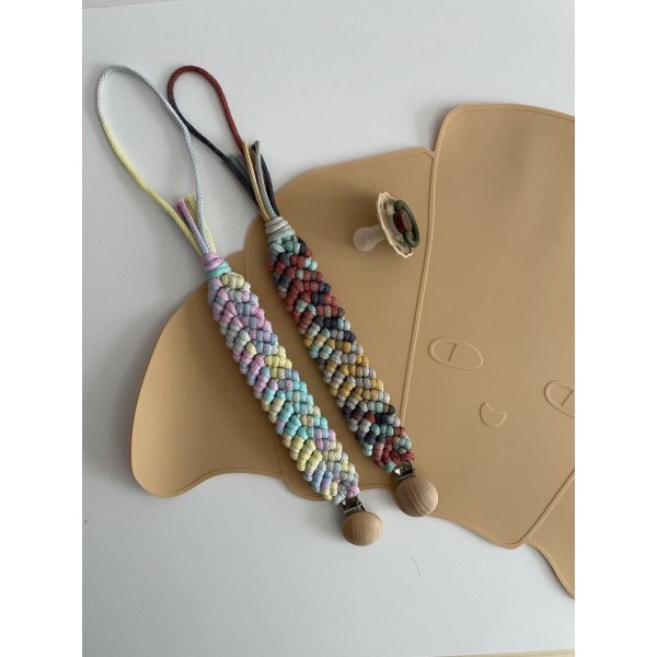 Macrame Pacifier Clip Rainbow