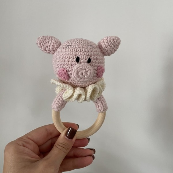 Piggy Teether & Rattle Pink L