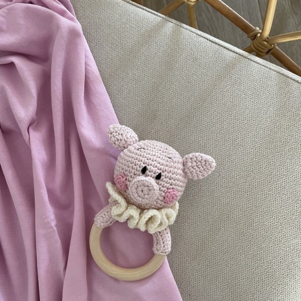 Piggy Teether & Rattle Pink L